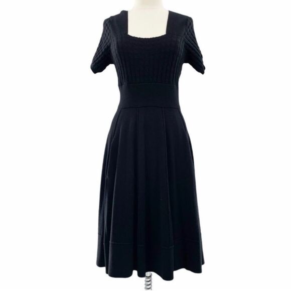 Anne Fontaine Black Cotton Knit Square Neck Midi Chic Officewear Dress 42 10 - Picture 1 of 10